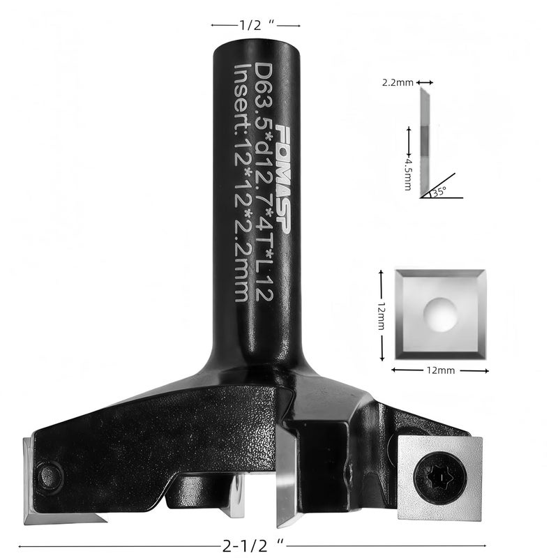 FomaSP CNC Spoilboard Surfacing Router Bit,1/2"(12.7mm) Shank,2-1/2"(63.5mm) Cutting Diameter,Slab Flattening Router Bit,Replaceable Carbide Inserts Wood Planer Bit with 4 Wings for Woodworking. - Image 2